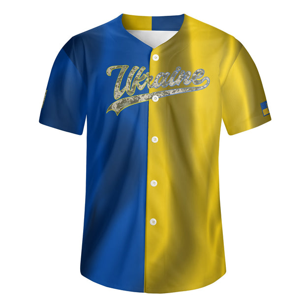 Ukrainian Flag Camo Short Sleeve Baseball Jersey