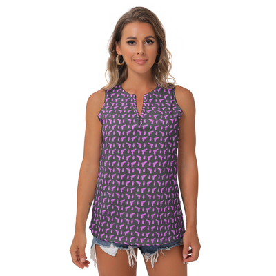 [[ Pistol Print ]] Pink/Dark Grey Women's Sleeveless V-Neck