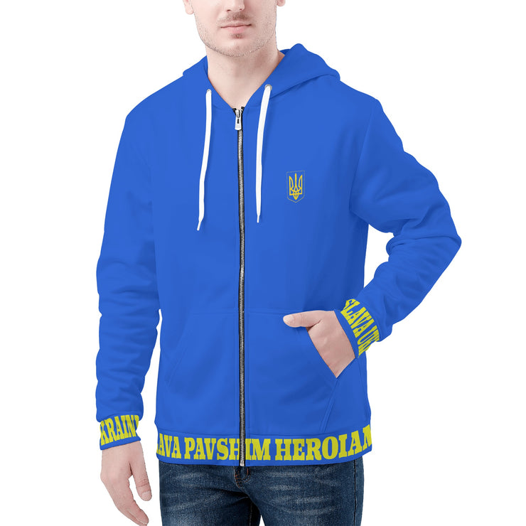 Blue "Glory To The Heros Glory To Ukraine" Zip Hoodie