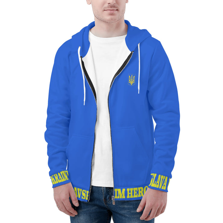 Blue "Glory To The Heros Glory To Ukraine" Zip Hoodie