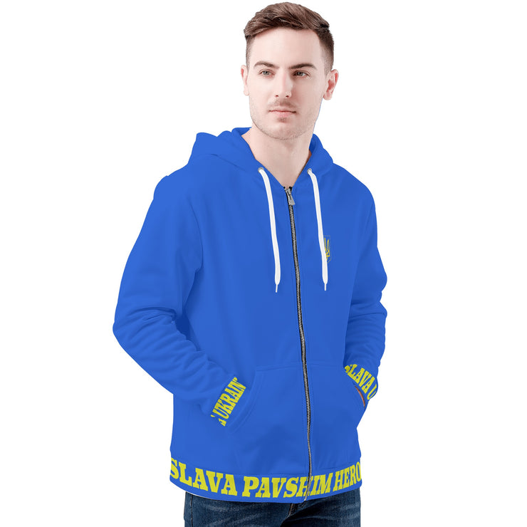 Blue "Glory To The Heros Glory To Ukraine" Zip Hoodie