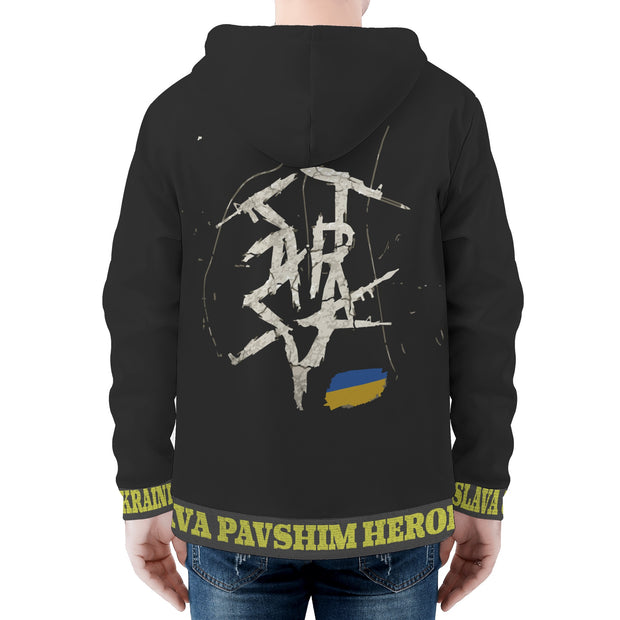 Black "Glory To The Heros Glory To Ukraine" with Starsky Logo Zip Hoodie