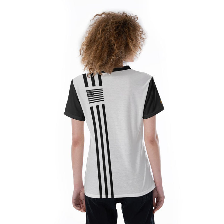 [[ White & Black American Stripes ]] Lady's Riotic Wear Premium Tee