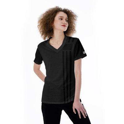 [[ Black & Black American Ghost Stripes ]] Lady's Riotic Wear Premium Tee
