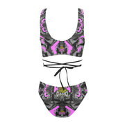"Dark Pink Gun" Camo Toad Cross String Bikini Set