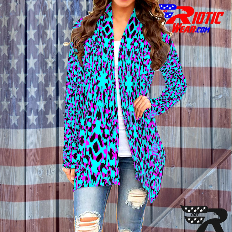 "Blue/Pink Kaleido-Camo" Camo Toad Long Sleeve Cardigan