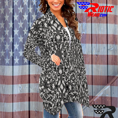 "Light Grey Kaleido-Camo" Camo Toad Long Sleeve Cardigan