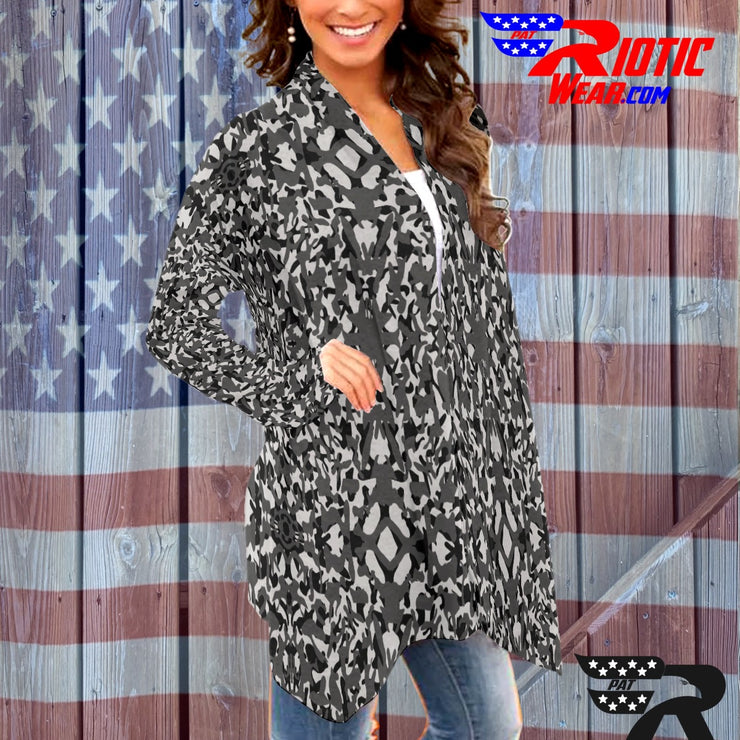 "Light Grey Kaleido-Camo" Camo Toad Long Sleeve Cardigan