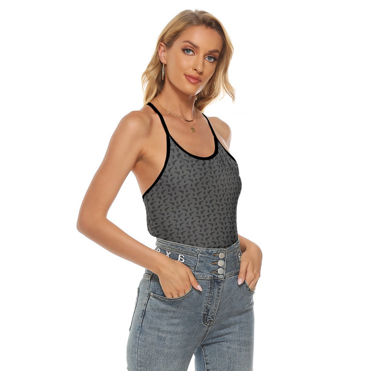 [[ Pistol Print ]] Black/Dark Grey Women's Criss-Cross Open Back Tank Top