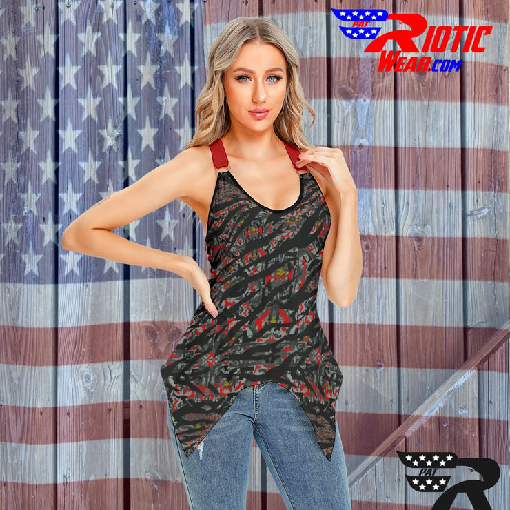 'Dark Red Tiger Gun" Camo Toad Lady Sport Tank Top