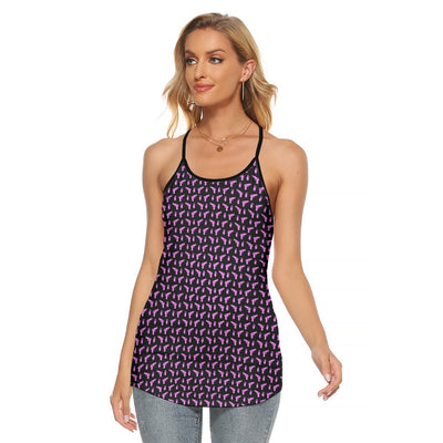 [[ Pistol Print ]] Pink/Black Women's Criss-Cross Open Back Tank Top
