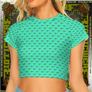 Gun Print Light Blue Raglan Cropped Tee