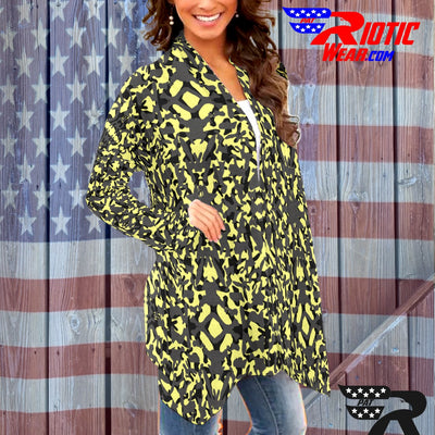 "Pale Yellow Kaleido-Camo" Camo Toad Long Sleeve Cardigan
