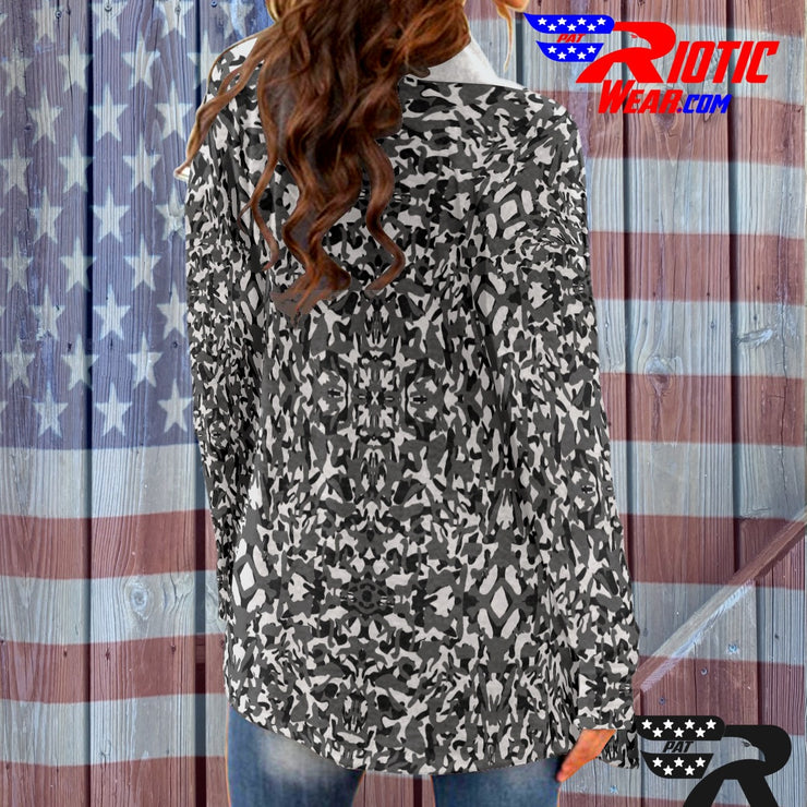 "Light Grey Kaleido-Camo" Camo Toad Long Sleeve Cardigan