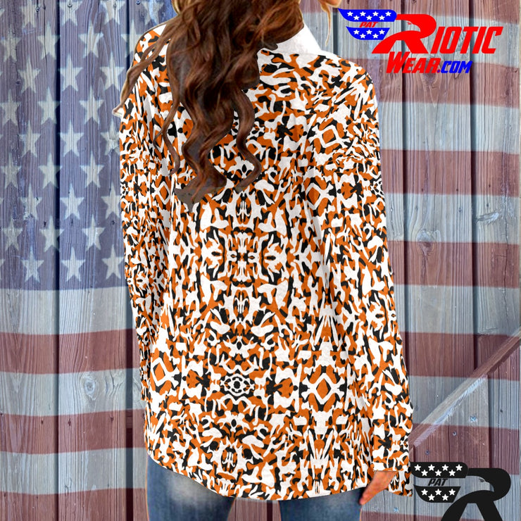 "Brown Cream Kaleido-Camo" Camo Toad Long Sleeve Cardigan