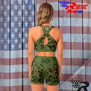 "Camo Paisley" Camo Toad Ladies Sports Bra Suit w/ Shorts