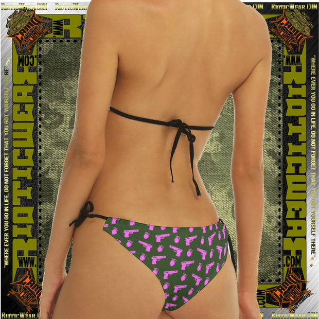 Army Green Bang & Boom (Pink Pistol & Grenade) Sling Bikini Swimsuit