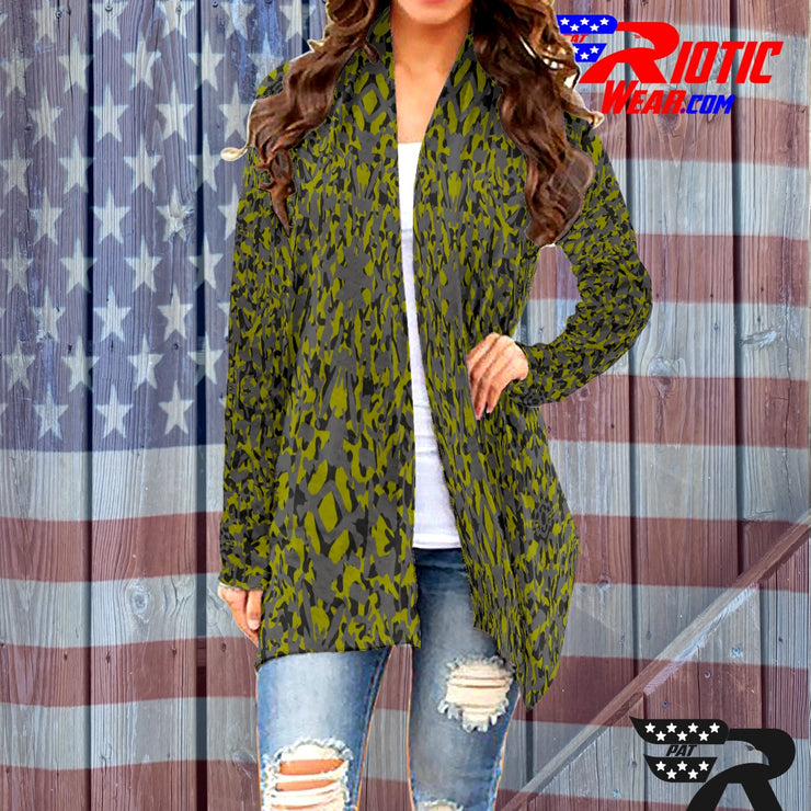 "Dark Lime Kaleido-Camo" Camo Toad Long Sleeve Cardigan