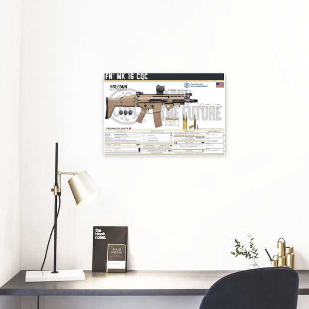FN MK 16 CQC Gun Spec Data Premium Wall Art Poster (Choose Size)