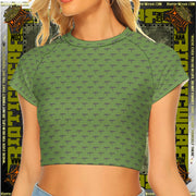 Gun Print Military Green Raglan Cropped Tee