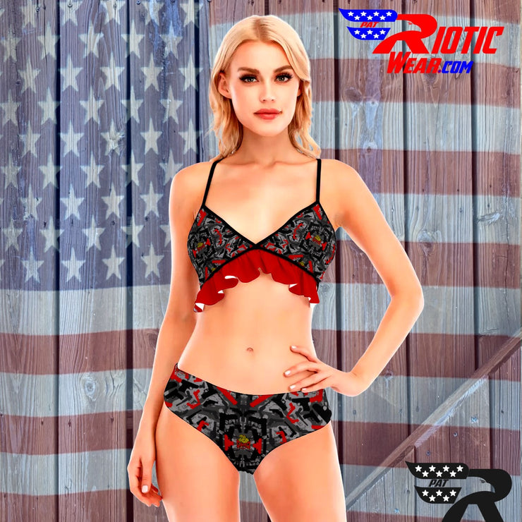 "Dark Red Gun" Camo Toad Bikini Set