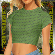 Gun Print Military Green Raglan Cropped Tee