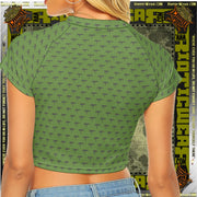 Gun Print Military Green Raglan Cropped Tee