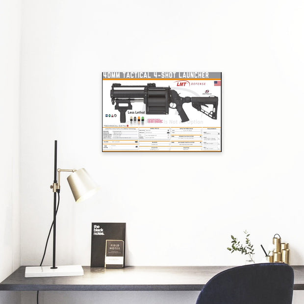 40MM TACTICAL GRENADE LAUNCHER Gun Spec Data Premium Wall Art Poster (Choose Size)
