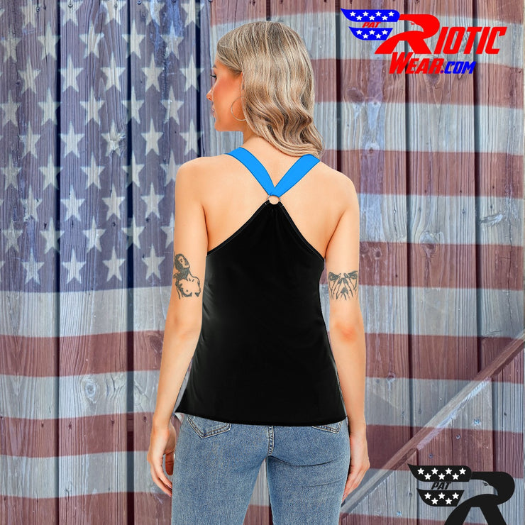 'Dark Blue Tiger Gun" Camo Toad Lady Sport Tank Top