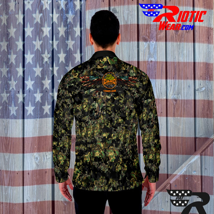 "Digitized Digital-Camo"  Long Sleeve Button Down w/ Logos