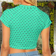 Gun Print Light Blue Raglan Cropped Tee