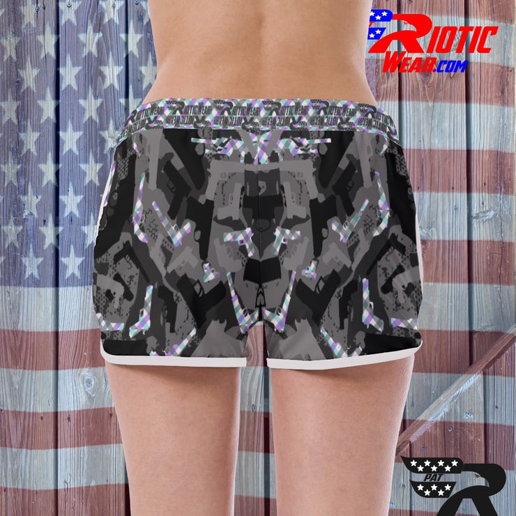 "Purple/Green Plaid Gun" Camo Toad Ladies Track & Field Shorts