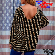 [[ Animal-Print Stripes ]]V-neck Draped Tee w/ Long Sleeve (Beautiful Size)