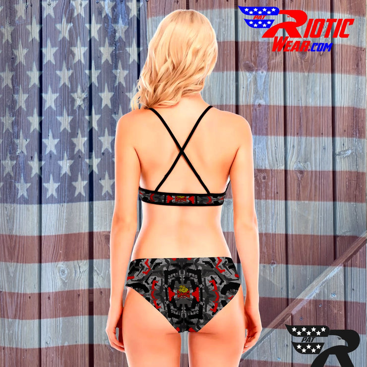 "Dark Red Gun" Camo Toad Bikini Set