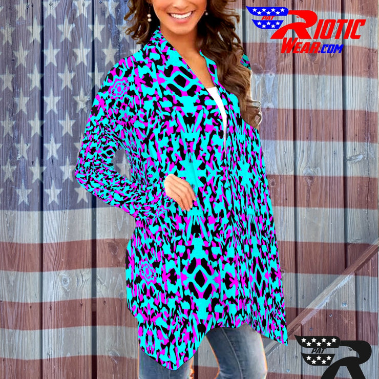 "Blue/Pink Kaleido-Camo" Camo Toad Long Sleeve Cardigan