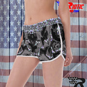 "Purple/Green Plaid Gun" Camo Toad Ladies Track & Field Shorts