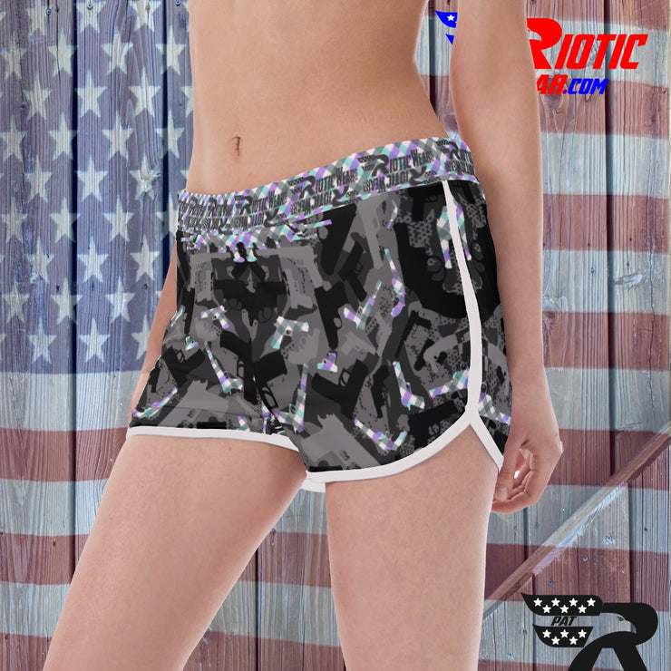 "Purple/Green Plaid Gun" Camo Toad Ladies Track & Field Shorts