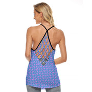 [[ Pistol Print ]] Pink/Blue Women's Criss-Cross Open Back Tank Top