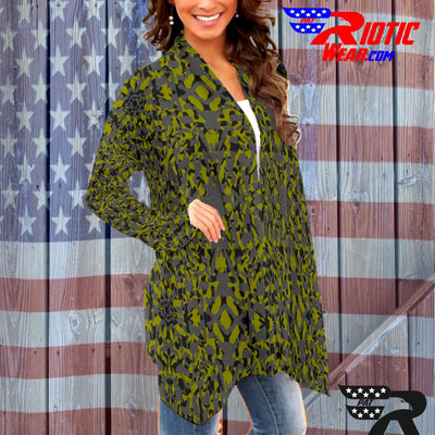 "Dark Lime Kaleido-Camo" Camo Toad Long Sleeve Cardigan
