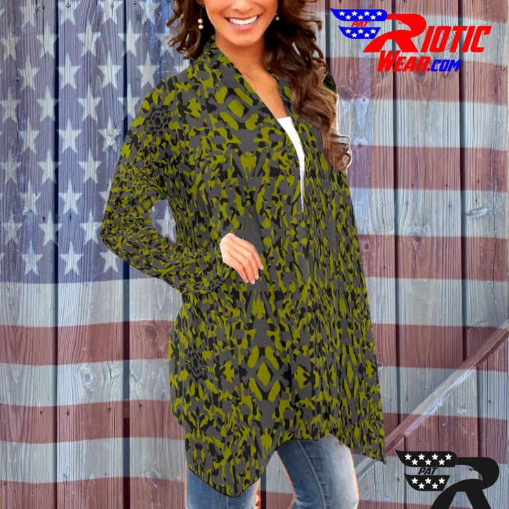 "Dark Lime Kaleido-Camo" Camo Toad Long Sleeve Cardigan