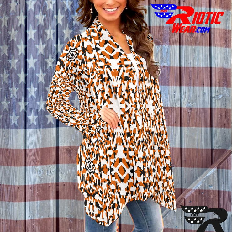 "Brown Cream Kaleido-Camo" Camo Toad Long Sleeve Cardigan