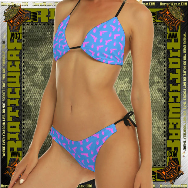 Blue Bang & Boom (Pink Pistol & Grenade) Sling Bikini Swimsuit