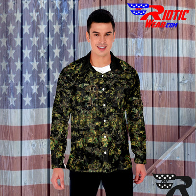 "Digitized Digital-Camo"  Long Sleeve Button Down w/ Logos