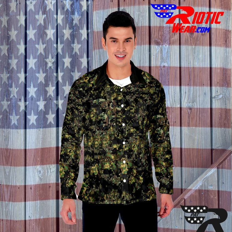 "Digitized Digital-Camo"  Long Sleeve Button Down w/ Logos