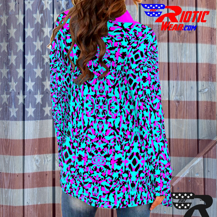 "Blue/Pink Kaleido-Camo" Camo Toad Long Sleeve Cardigan