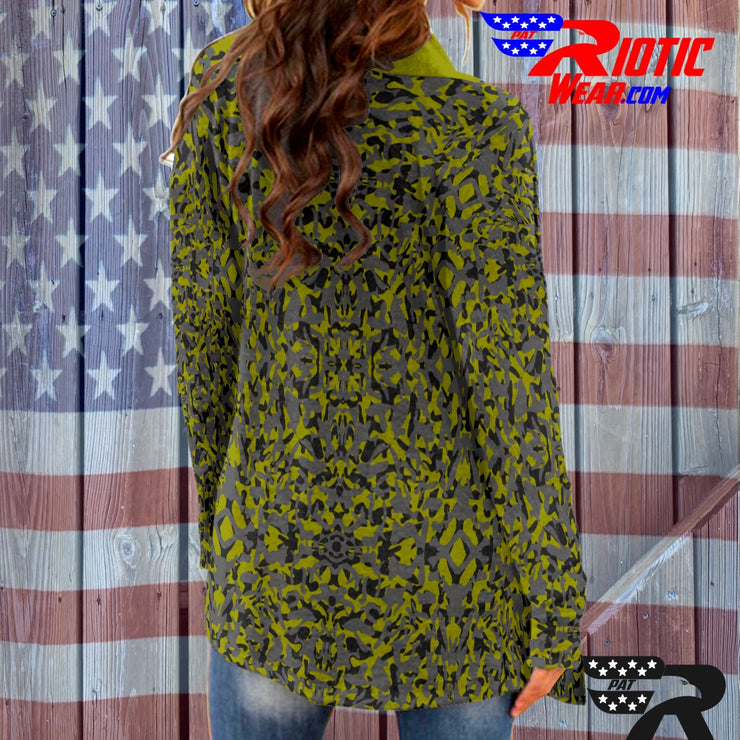 "Dark Lime Kaleido-Camo" Camo Toad Long Sleeve Cardigan