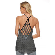 [[ Pistol Print ]] Black/Dark Grey Women's Criss-Cross Open Back Tank Top