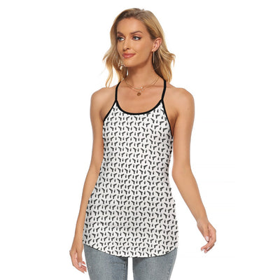 [[ Pistol Print ]] Black/WhiteWomen's Criss-Cross Open Back Tank Top