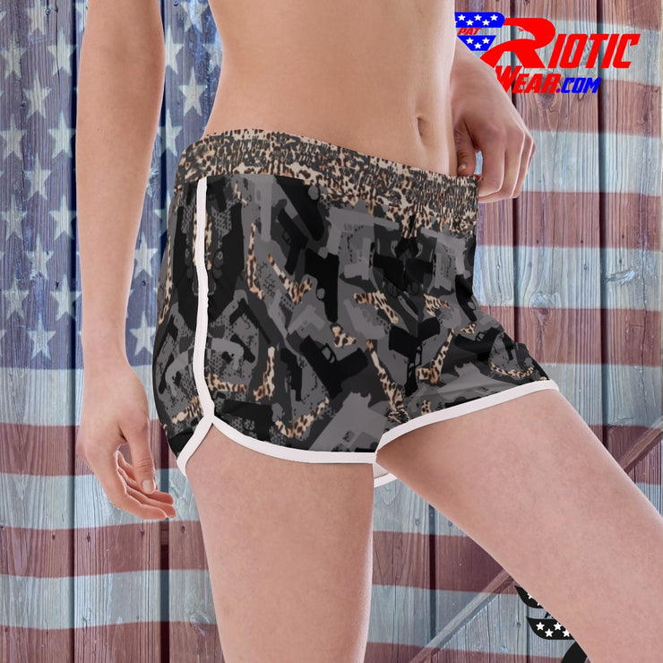 "Leopard Print Gun" Camo Toad Ladies Track & Field Shorts