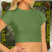 Gun Print Military Green Raglan Cropped Tee